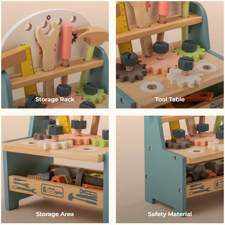 Établi de jeu en bois avec outils pour jeux d’imitation