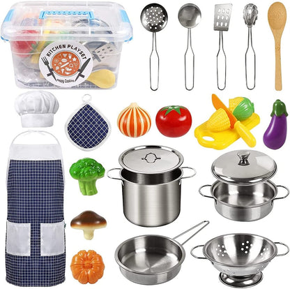 Ensemble de cuisine en bois Montessori pour enfants – Jouet de cuisine pour jeux de rôle