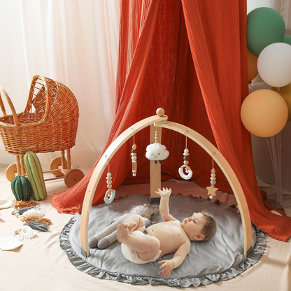 Portique d'Éveil Montessori en Bois pour Bébé – Arche d'Activités avec Jouets Suspendus | Dès 0 mois
