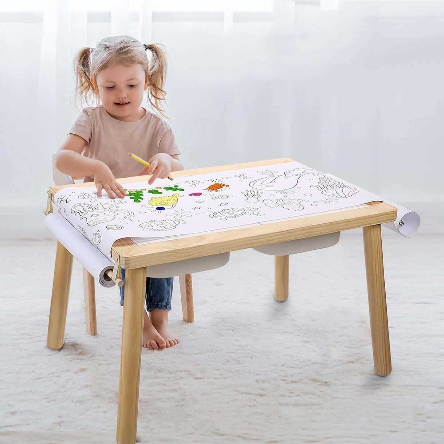 Table Sensorielle Montessori 2 Niveaux – Hauteur Réglable, Plateau et Bacs Intérieurs
