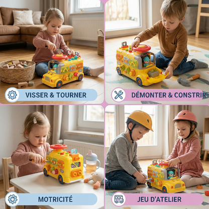 Bus Montessori à Visser 7-en-1 – Jouet de Construction, Motricité Fine et Éveil pour Enfants dès 2 ans