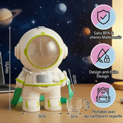 Gourde Astronaute pour Enfants – Bouteille Réutilisable Antifuite avec Paille | Sans BPA