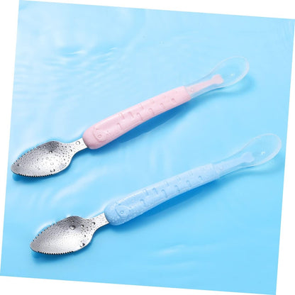 Cuillère pour bébé 2-en-1 en silicone – Cuillère d'apprentissage pour que les bébés mangent tout seuls
