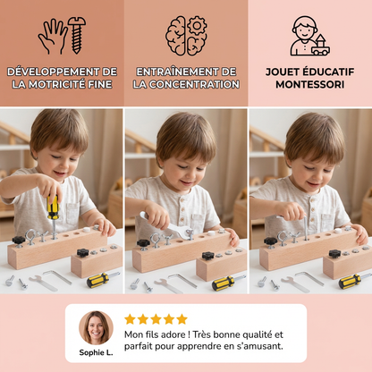 Plateau à vis en bois Montessori pour enfants – Jouet favorisant la motricité fine et la coordination œil-main