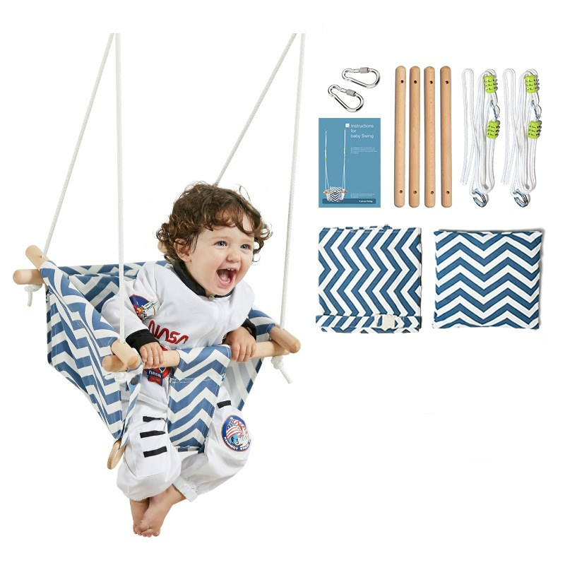 Fauteuil Suspendu Bébé avec Coussin et Structure en Bois
