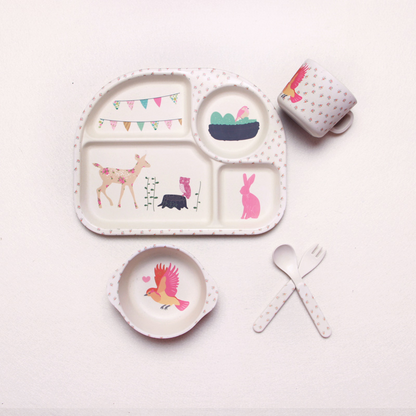 Coffret Repas Bébé Motif Nuage – Assiette, Bol, Tasse & Couverts pour Enfant