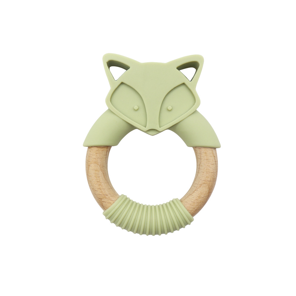 Anneau de Dentition Renard en Bois et Silicone – Jouet de Dentition Naturel pour Bébé