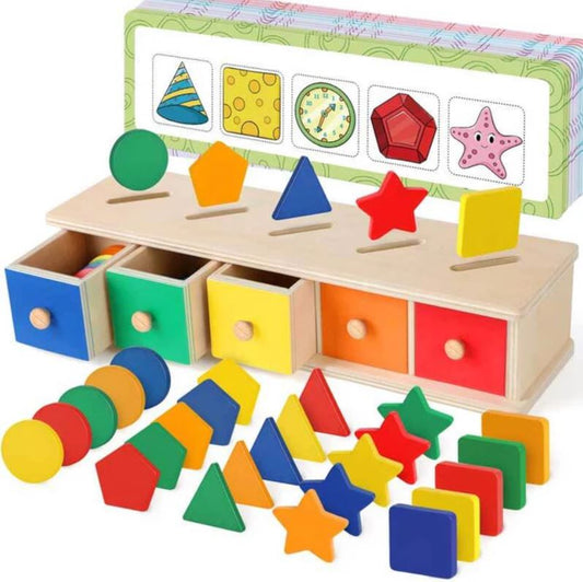 Boîte à Formes et Couleurs en Bois Montessori – Jouet Éducatif de Tri et Motricité Fine pour Enfants