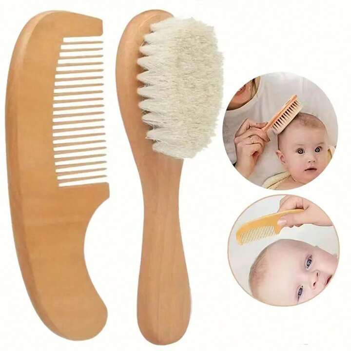 Kit de Soin Capillaire Bébé avec Brosse et Peigne en Bois