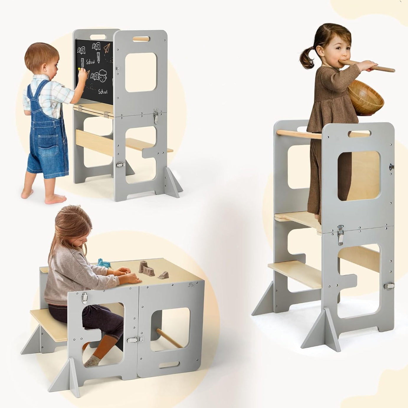 Tour d’apprentissage convertible avec tableau noir et table