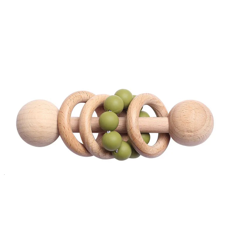 Hochet en Bois pour Bébé avec Anneaux de Dentition Montessori