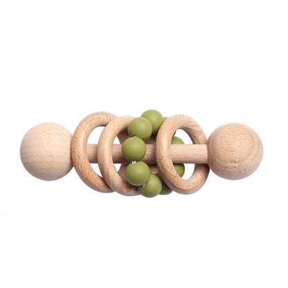 Hochet en Bois pour Bébé avec Anneaux de Dentition Montessori