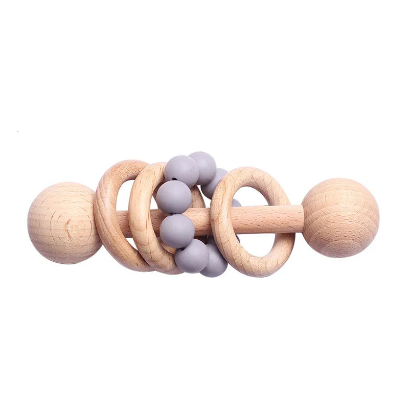 Hochet en Bois pour Bébé avec Anneaux de Dentition Montessori