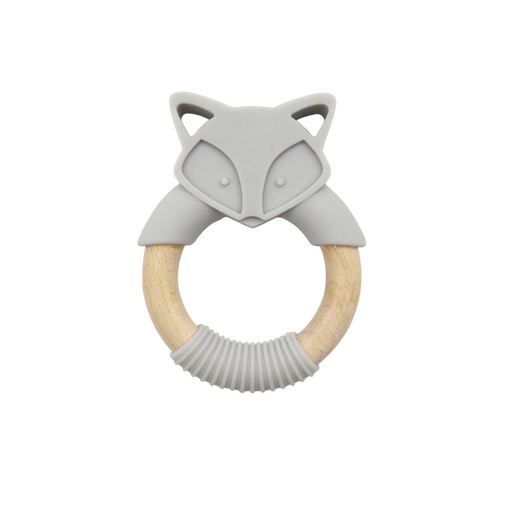 Anneau de Dentition Renard en Bois et Silicone – Jouet de Dentition Naturel pour Bébé