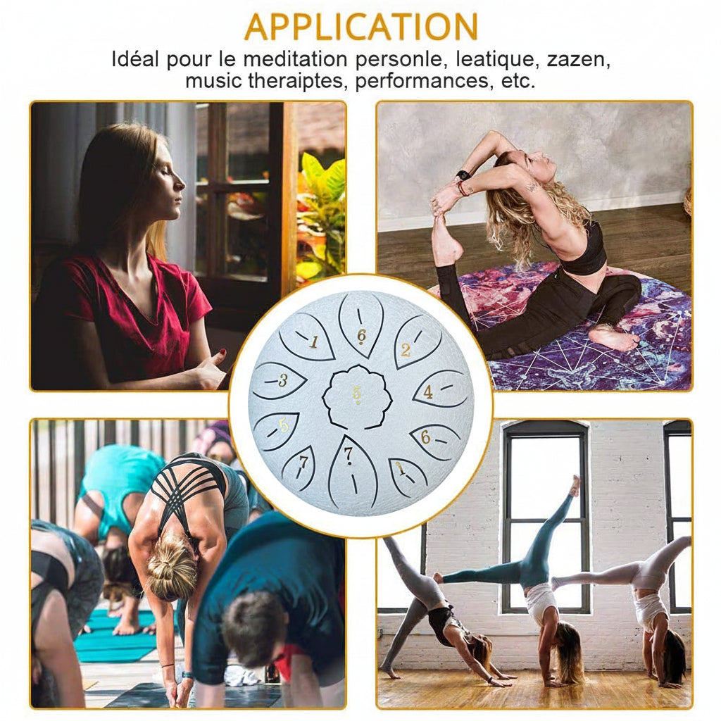 Tambour à languette en acier à 11 tons – Instrument de percussion de méditation et de yoga de style handpan