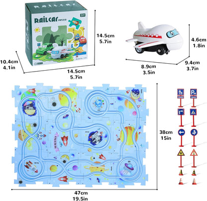 Puzzle piste de voiture – Ensemble de construction et de course Montessori pour enfants, jeu éducatif STEM