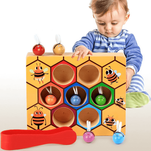 Boîte de tri Montessori Bee – Jouet en bois pour développer la motricité fine des tout-petits