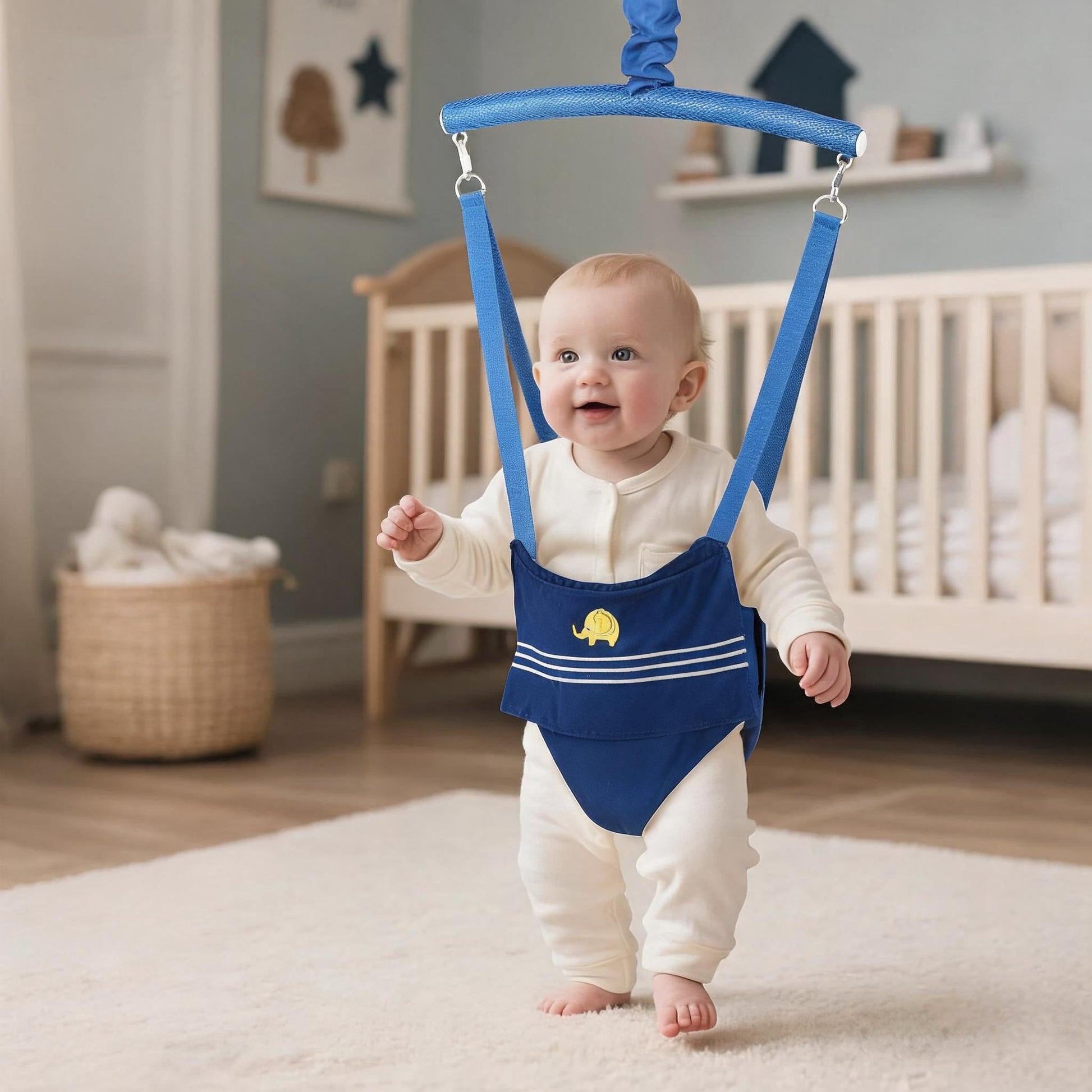 Siège sauteur suspendu pour bébé avec ressort recouvert de tissu