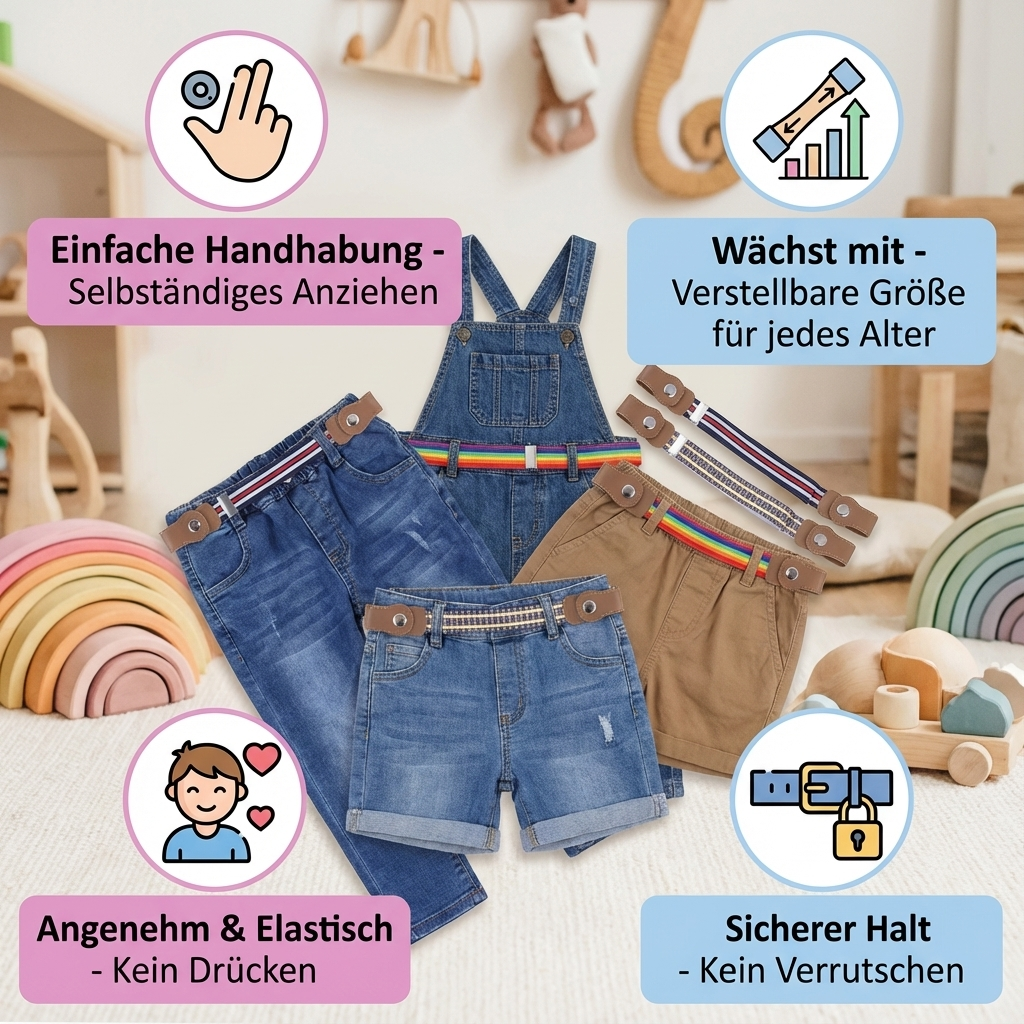 Ceinture Élastique pour Enfants – Sans Boucle, Confortable Toute la Journée, 16 Motifs