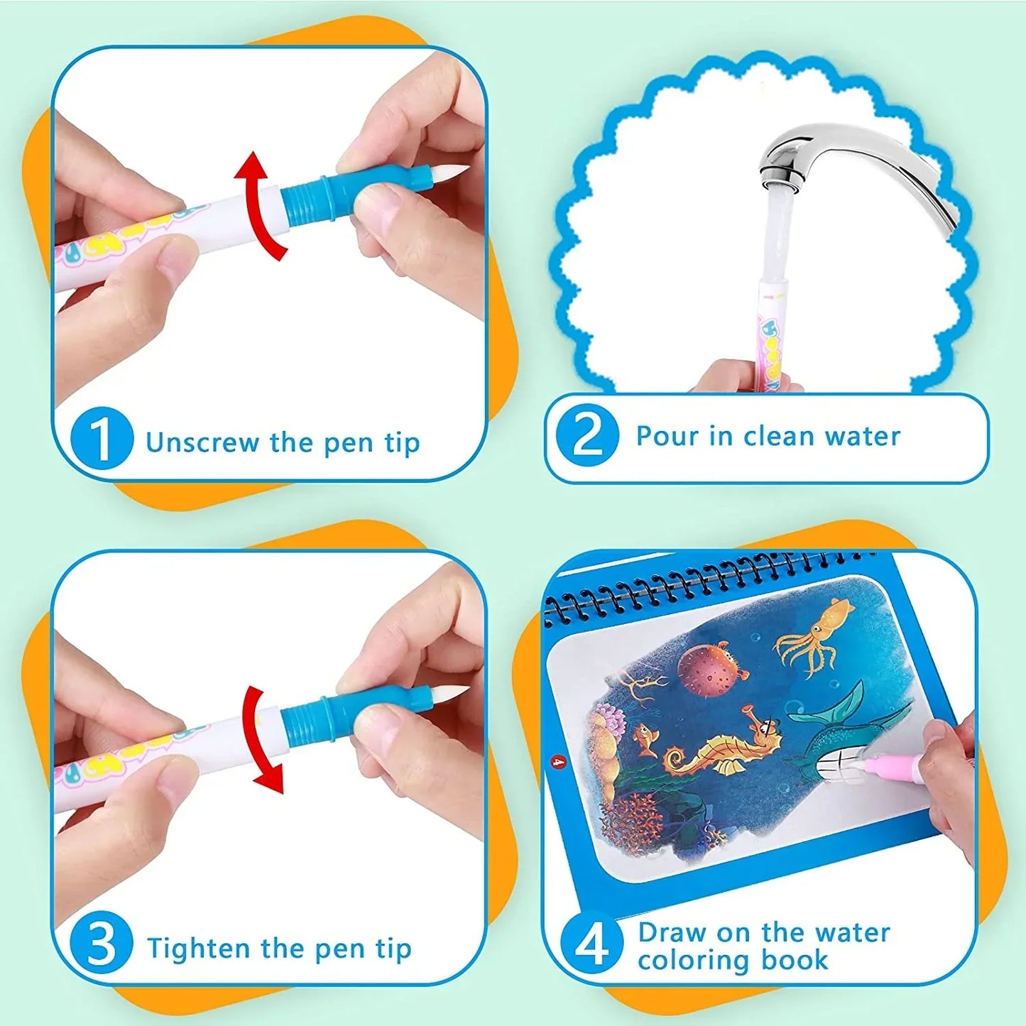 Livre à Dessiner Magique à l'Eau pour Enfants – Sans Encre, Réutilisable, dès 3 ans