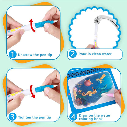 Livre à Dessiner Magique à l'Eau pour Enfants – Sans Encre, Réutilisable, dès 3 ans