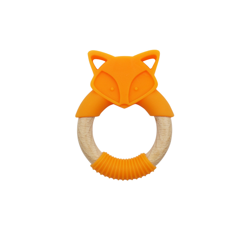 Anneau de Dentition Renard en Bois et Silicone – Jouet de Dentition Naturel pour Bébé