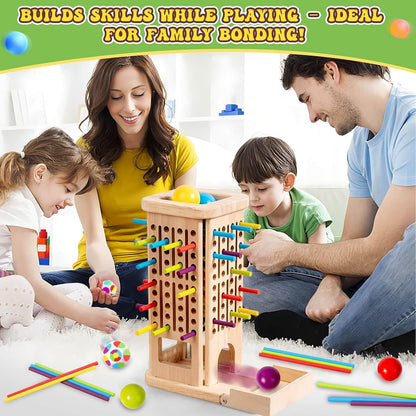 Jeu de tour en bois avec bâtonnets colorés et dé