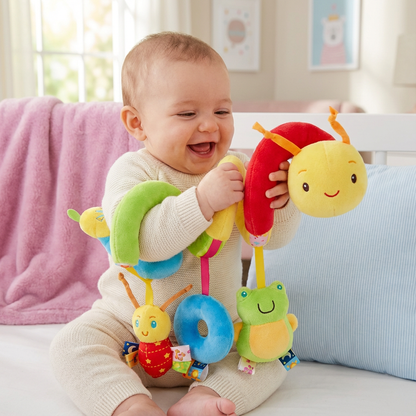 Jouet Hochet Chenille 3-en-1 – Jouet d’Éveil Bébé & Jeu de Voyage