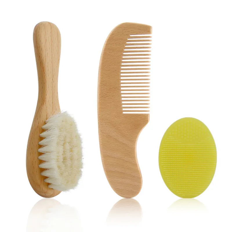 Kit de Soin Capillaire Bébé avec Brosse et Peigne en Bois