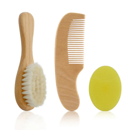 Kit de Soin Capillaire Bébé avec Brosse et Peigne en Bois
