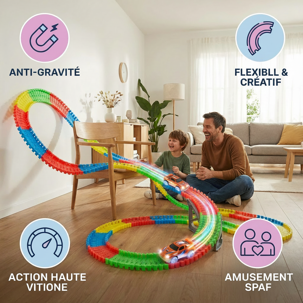 Circuit de Course Anti-Gravité – Piste Flexible avec Boucles & Cascades pour Enfants | Dès 46 Pièces