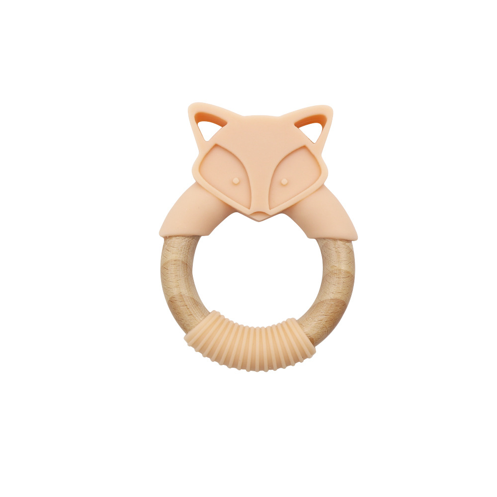 Anneau de Dentition Renard en Bois et Silicone – Jouet de Dentition Naturel pour Bébé
