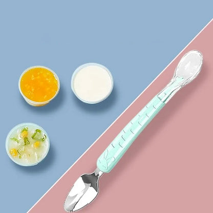 Cuillère pour bébé 2-en-1 en silicone – Cuillère d'apprentissage pour que les bébés mangent tout seuls