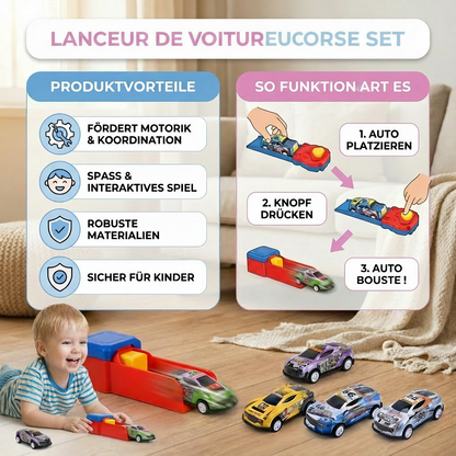 Coffret de Course avec Catapulte – 4 Voitures Die-Cast & Lanceur Inclus