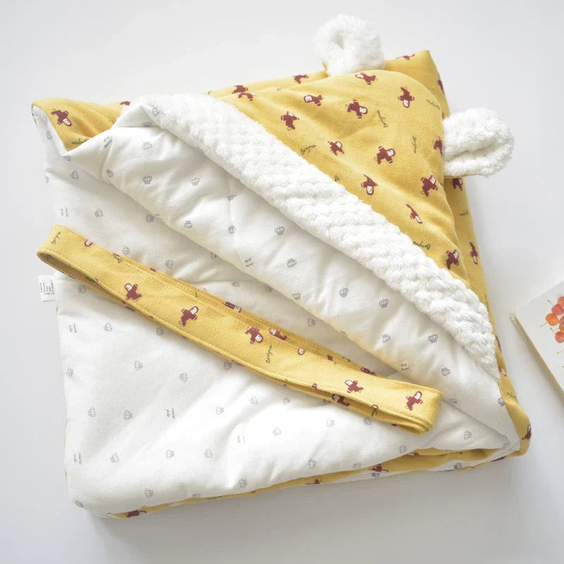 Couverture d’Emmaillotage à Capuche pour Bébé – Couverture Polaire Douce avec Oreilles