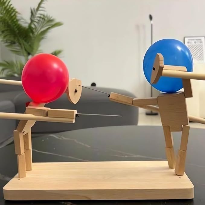 Jeu d'Escrime en Bois pour Enfants et Adultes – Poupées Artisanales avec Ballons