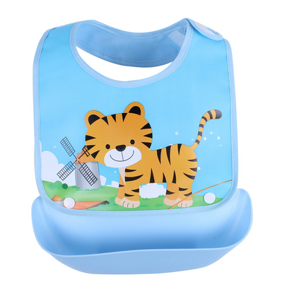 Bavoir Bébé en Silicone avec Poche Récupératrice Imperméable