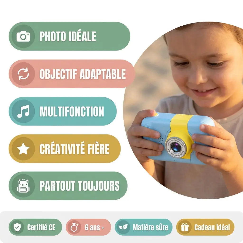 Appareil Photo Numérique Enfant – Objectif Rotatif 180° et Filtres Créatifs