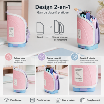 Trousse Pop-Up 2-en-1 avec Porte-Stylos – Rangement Compact pour Bureau