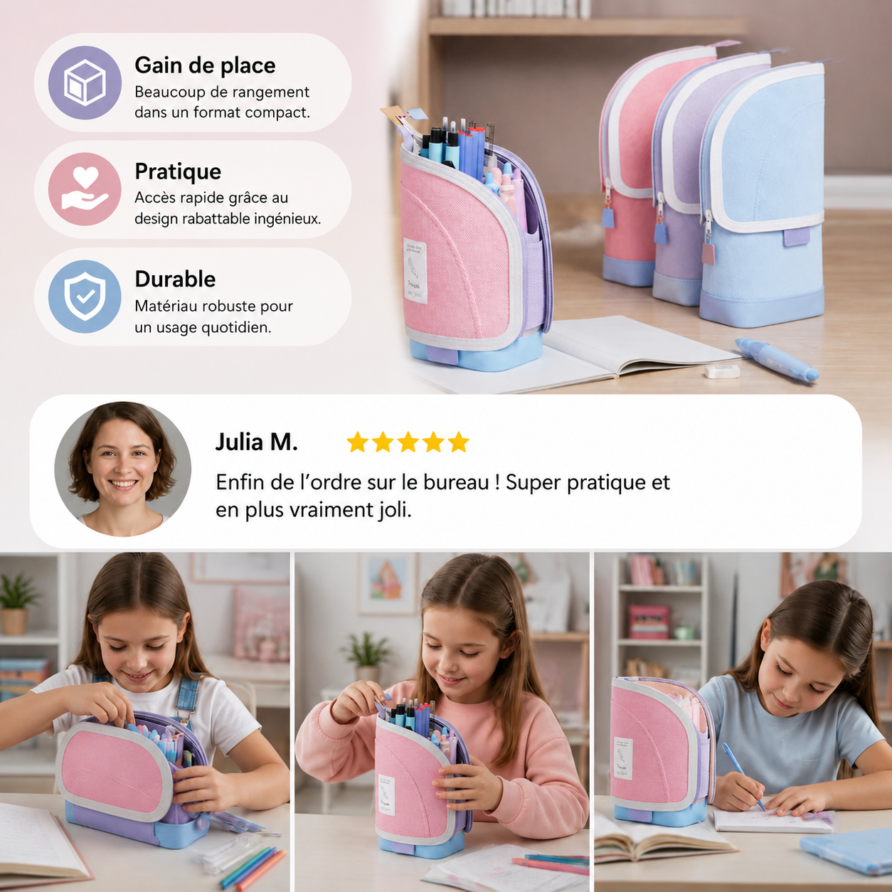 Trousse Pop-Up 2-en-1 avec Porte-Stylos – Rangement Compact pour Bureau