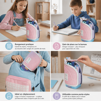 Trousse Pop-Up 2-en-1 avec Porte-Stylos – Rangement Compact pour Bureau
