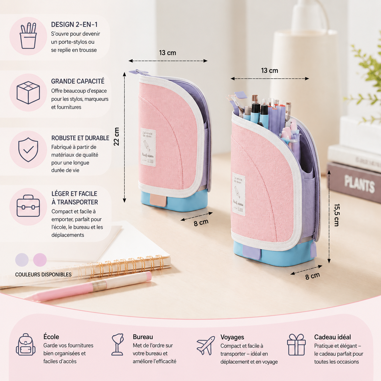 Trousse Pop-Up 2-en-1 avec Porte-Stylos – Rangement Compact pour Bureau