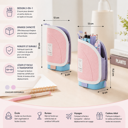 Trousse Pop-Up 2-en-1 avec Porte-Stylos – Rangement Compact pour Bureau