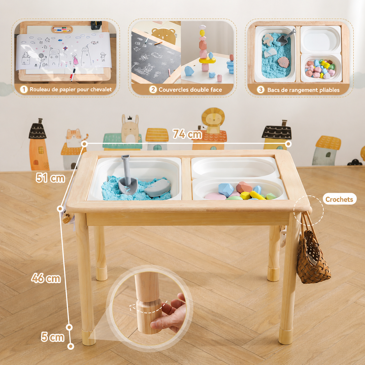 Table Sensorielle Montessori 2 Niveaux – Hauteur Réglable, Plateau et Bacs Intérieurs