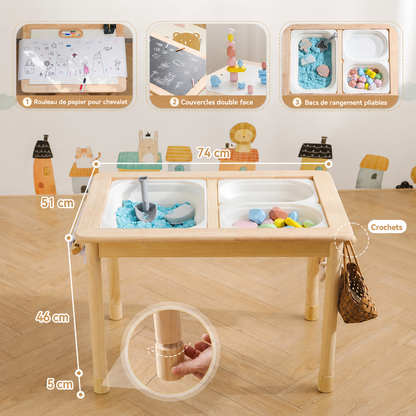 Table Sensorielle Montessori 2 Niveaux – Hauteur Réglable, Plateau et Bacs Intérieurs