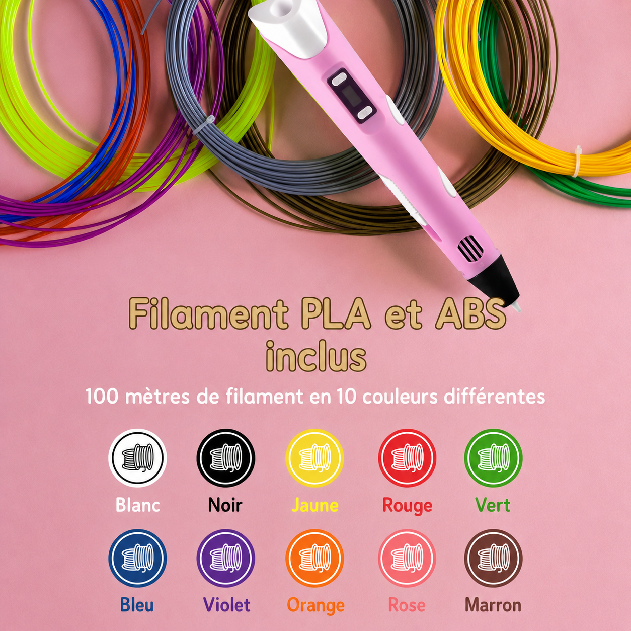 Stylo 3D pour Enfants – Kit de Démarrage Complet, 100 m de Filament