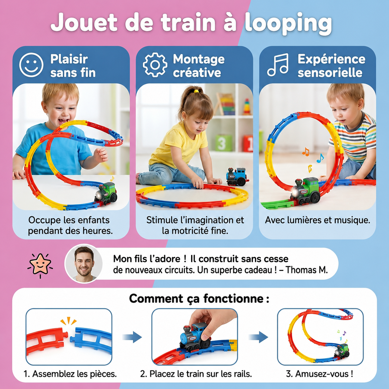 Train Montagnes Russes pour Enfants – Circuit à Boucles avec Sons Réalistes