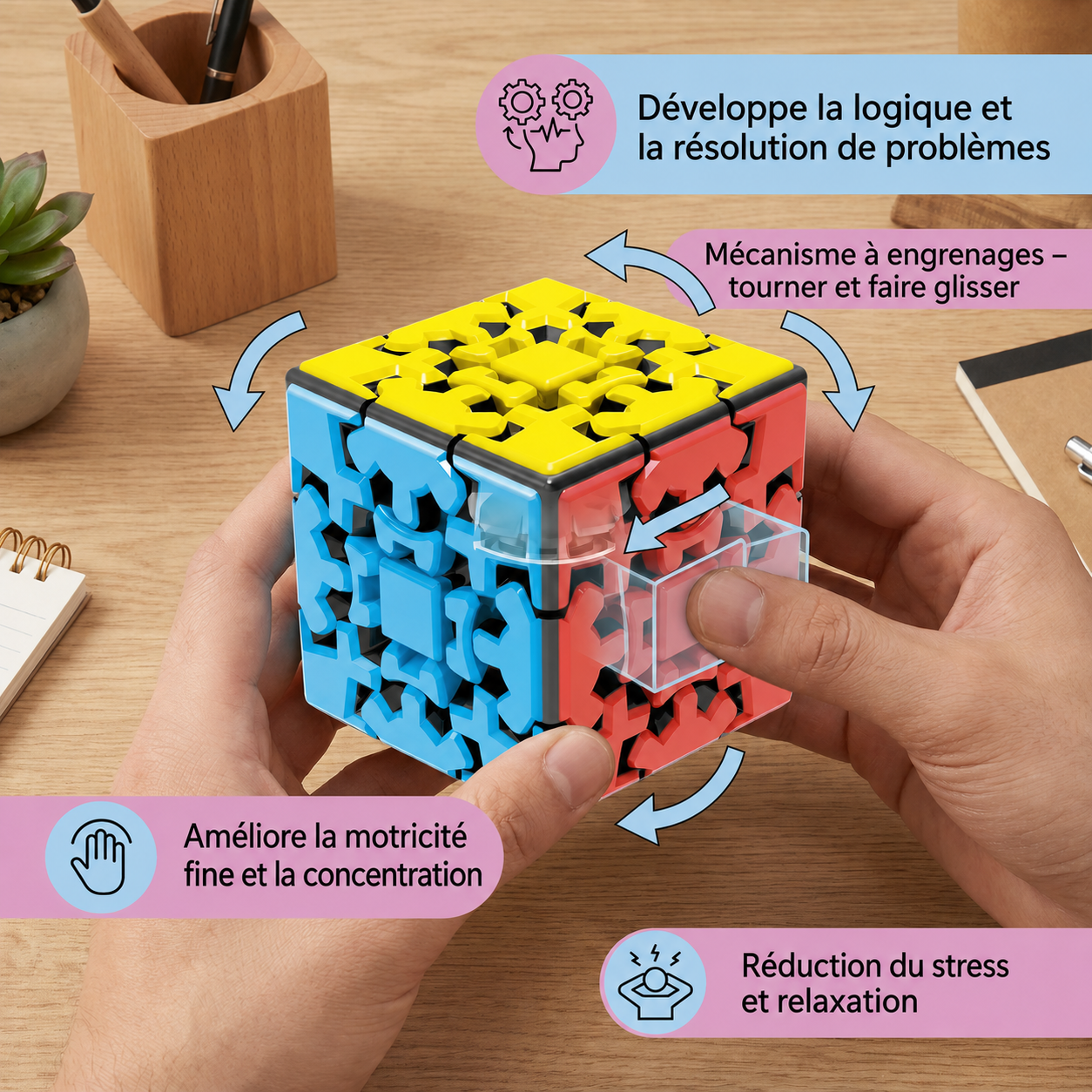 Cube Magique Mécanique 3x3x3 à Engrenages – Casse-Tête Logique