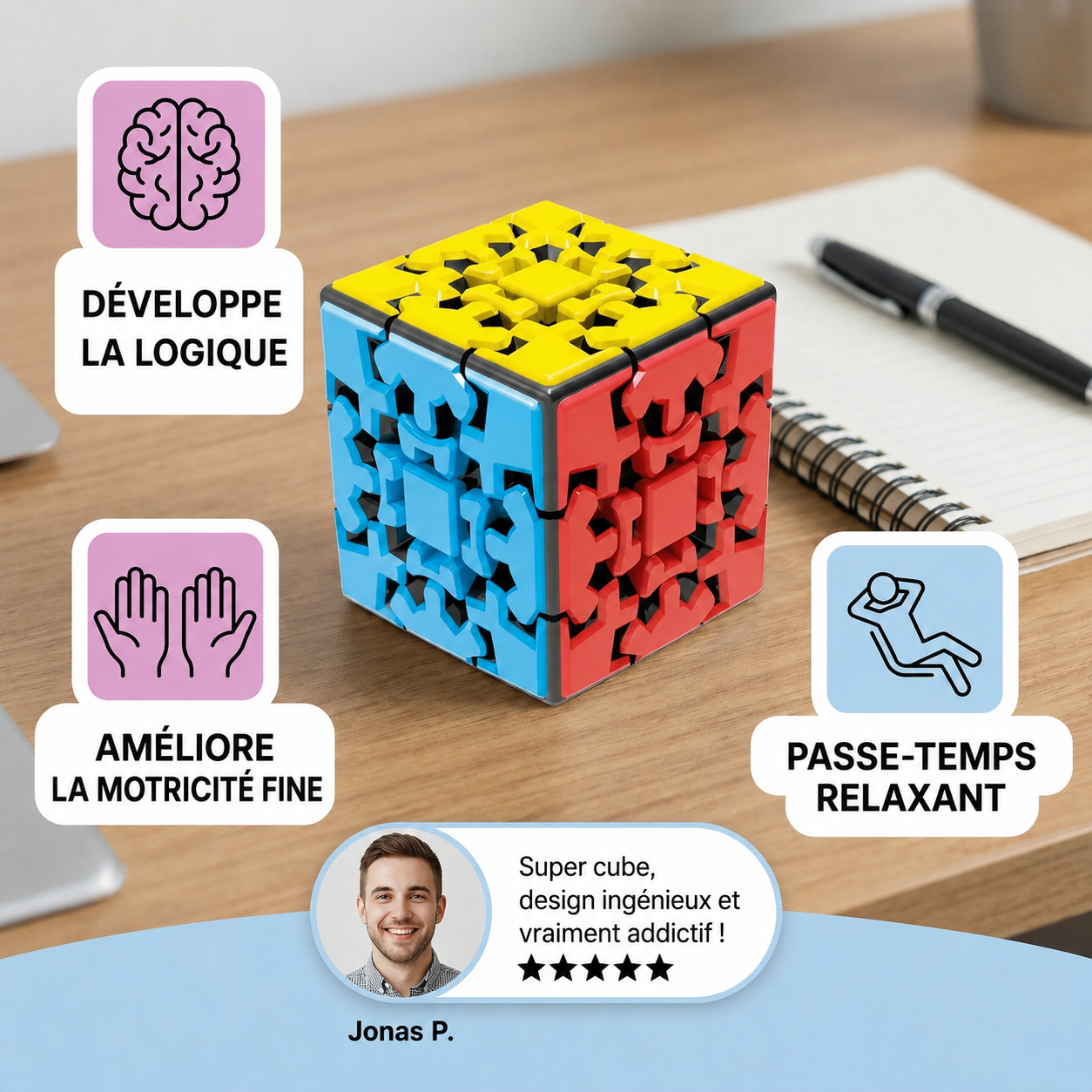 Cube Magique Mécanique 3x3x3 à Engrenages – Casse-Tête Logique