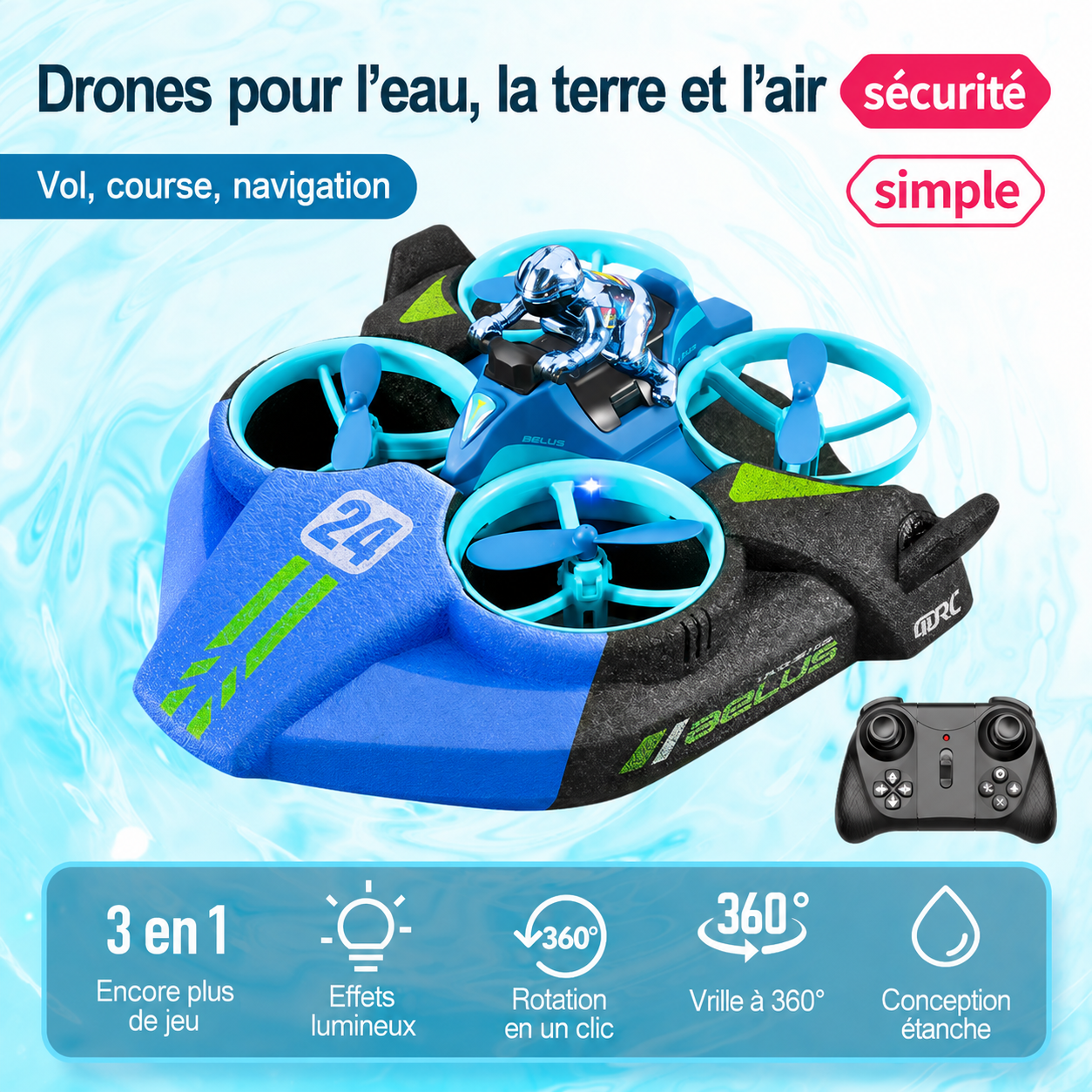 Drone Jouet 3-en-1 pour Enfants – Mini Drone RC avec Télécommande